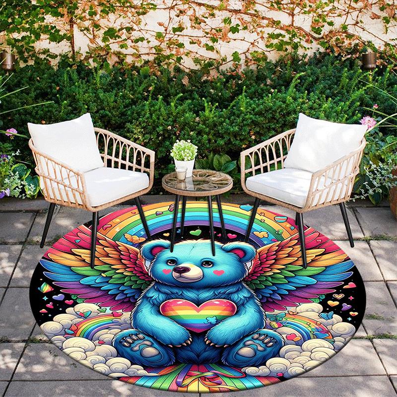 1pc Soft, Absorbent & Non Slip Cute Little Bear with Wings Round Rug Soft Circle Rug for Living Room & Bedroom Decor, Chair Mats, and Unforg