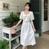 Large Size Summer Dress French Bow Bubble Sleeve White Dress Children Fat Sister Waist and Thin Temperament Long Dress