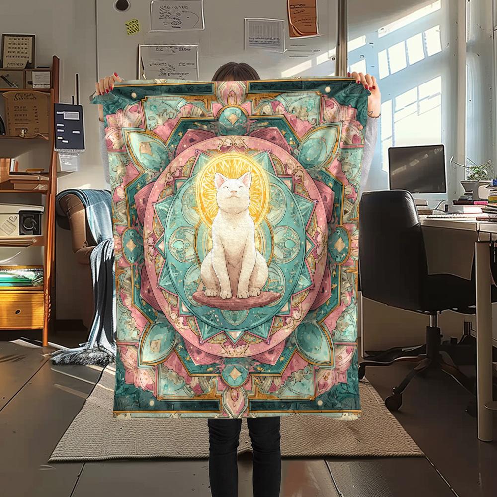 Artistic Cats Print Flannel Blanket, High quality Comfortable for All Seasons, Home Decor, Warmth and Comfort