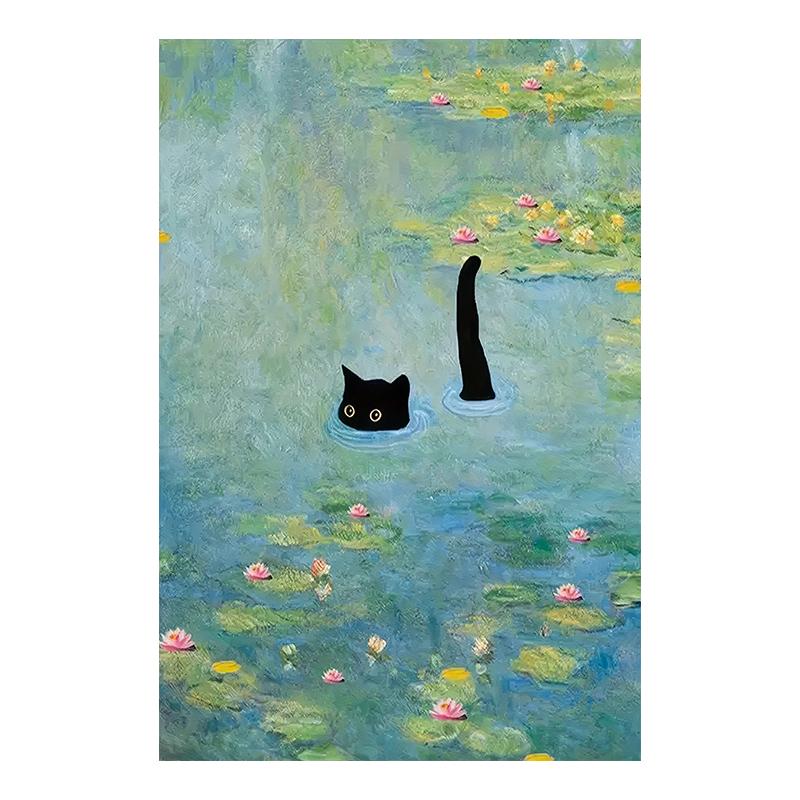 Ван Гог с черным котом Холст Картина Постер Смешные Креативные Принты Настенное Искусство Картинки для Гостиной Домашний Декор Без Рамы 20x30cm