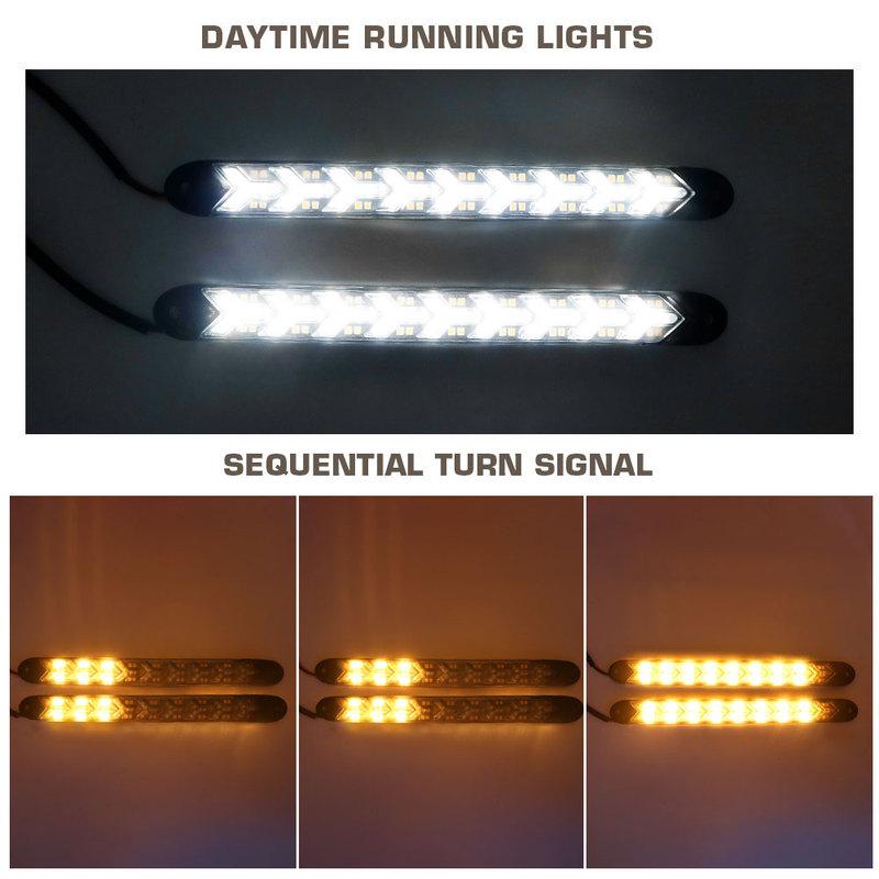2pcs 9LED Car Daytime Running Light 12V HID DRL Driving Turn Signal Fog Light 6000K White Amber Sequential Light Bar