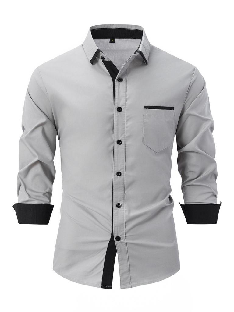 Grenzüberschreitende Herrenmode: Modisches Baumwollhemd für Frühling und Herbst, farblich abgestimmt, Business-Slim-Casual-Hemd mit langen Ärmeln