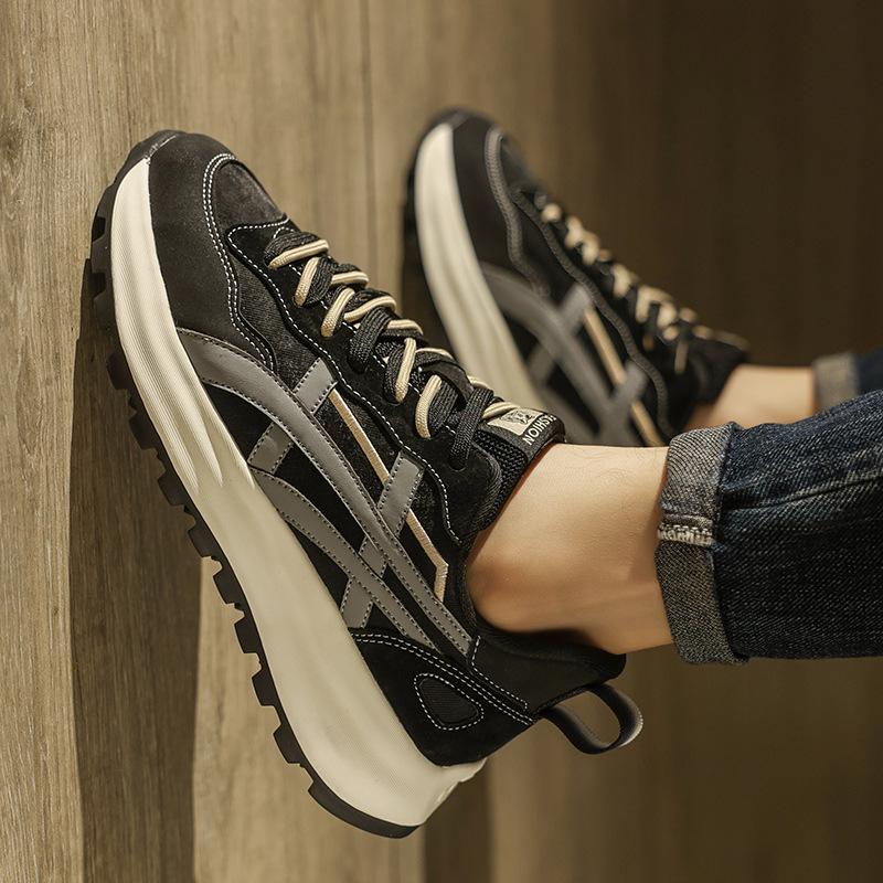 Putian Men's Thick-Soled Leather Sneakers - Trendy Autumn Running & Casual Shoes for Teens 