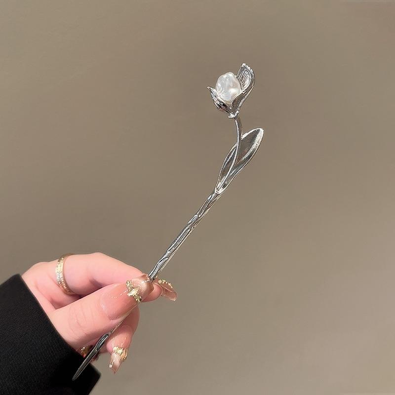 

1pc Minimalist Silver Toned Floral Hair Sticks Delicate Flower Leaf Design Perfect Elegant Daily Wear Chic Hair Accessories