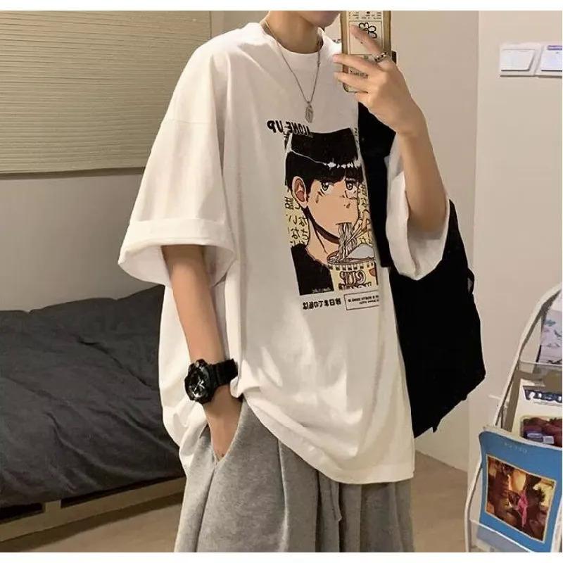 M-5XL Men Short Sleeve T-Shirts Letter Graphic Print T Shirt Casual Tee for Man Round Neck Retro Tops for