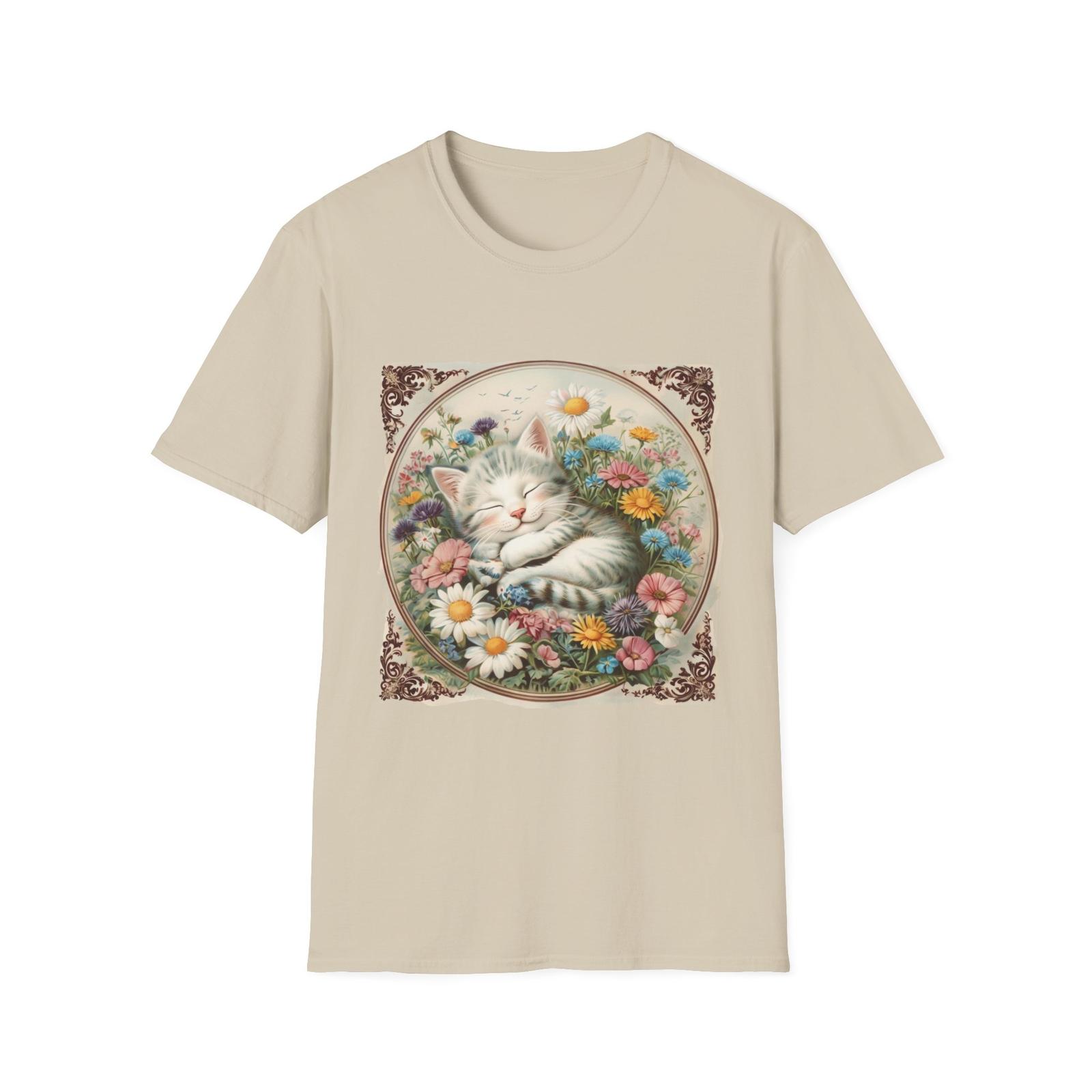 Sleeping Cat Shirt Inspiration Vintage Style Flower Art Circular Frame Botanical 2XL