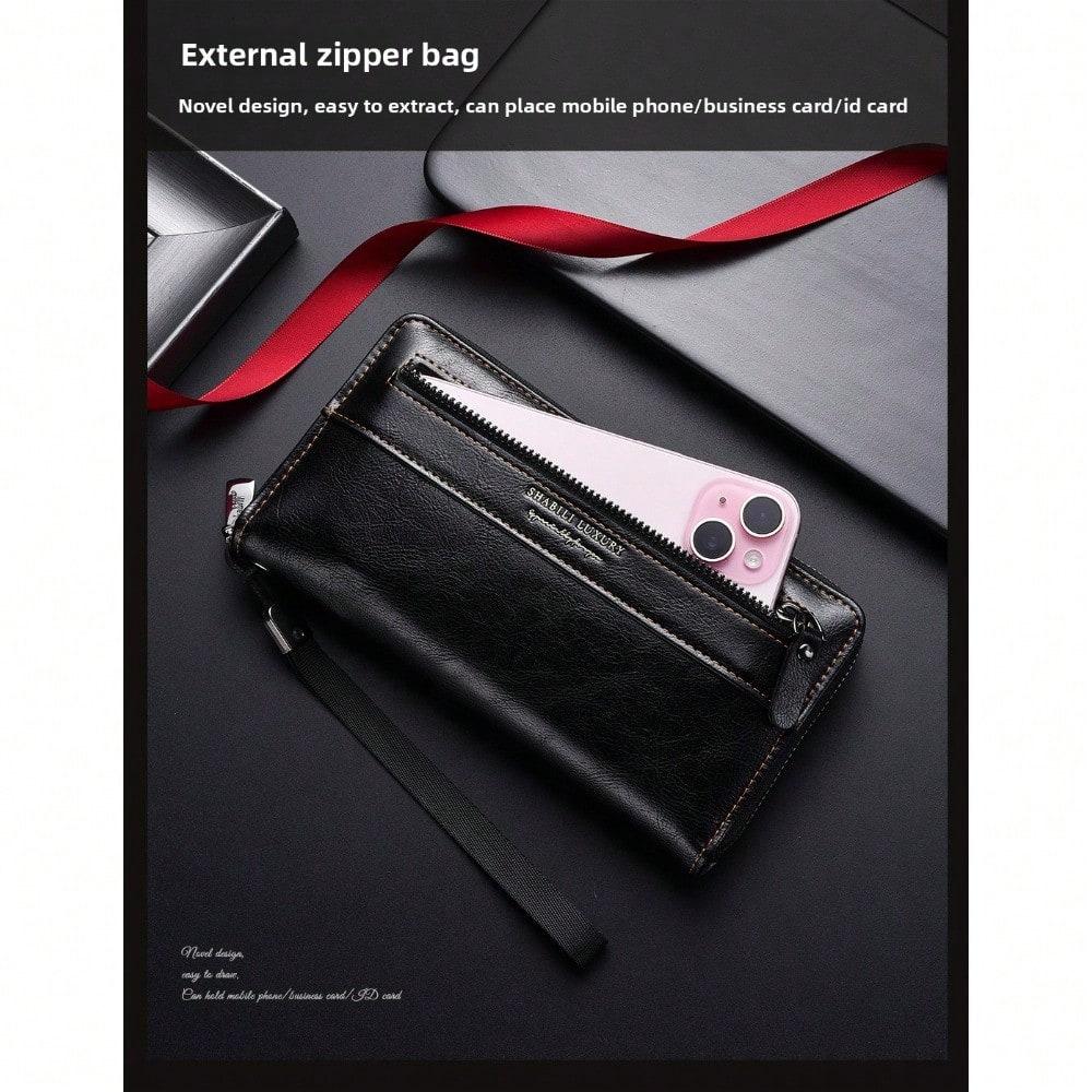 Men's Long Zipper Mobile Phone Bag Men's Large-capacity Clutch Bag Multi-card Business Clutch Bag
