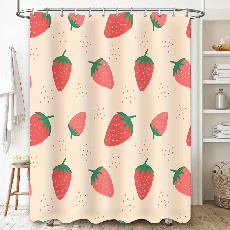 Strawberry Bath Shower Curtain Cute Pink Red Fruit Design Polyester Fabric Room Decor For Kids Bathroom Or Kitchen Size Customiz