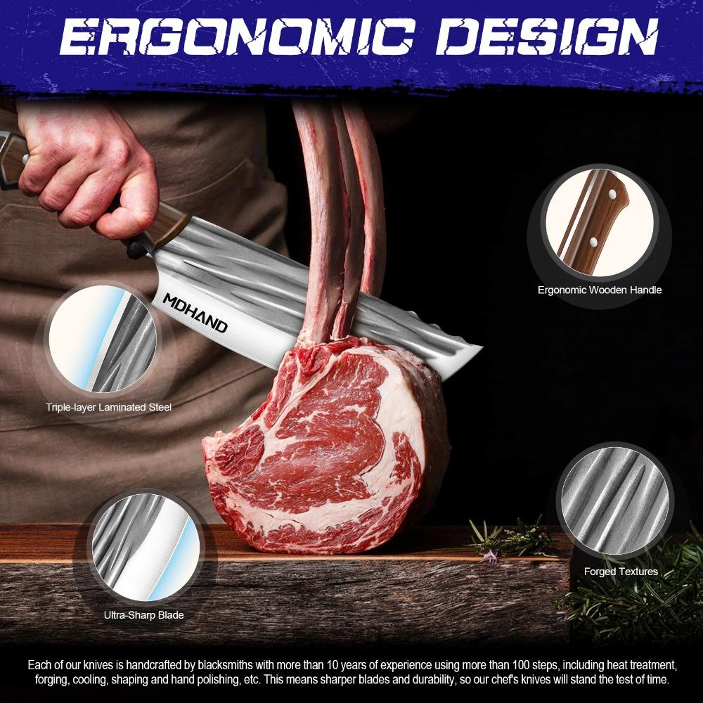 14pcs Chef Knife Hand Forged Cleaver Fruit Slicing Knife Butcher Boning Knife Wood Handle Striped Blade Kitchen Knives Set