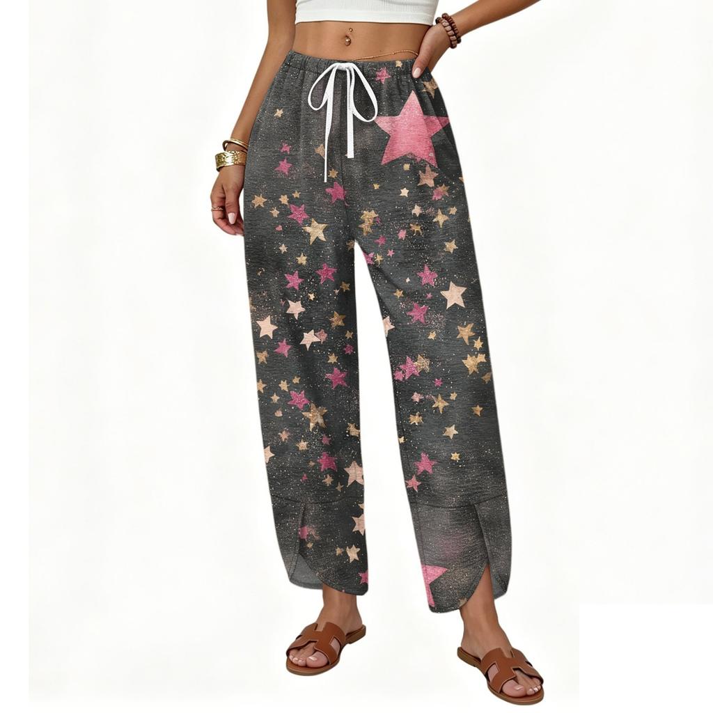 Women's Casual Straight Leg Wide Leg Drawstring Print Pants