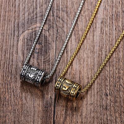 Tibetan Buddhism Stainless Steel Six Words Mantra Necklace Men Circular Prayer Spiritual Pendant Necklace Women  Jewelry YG-6