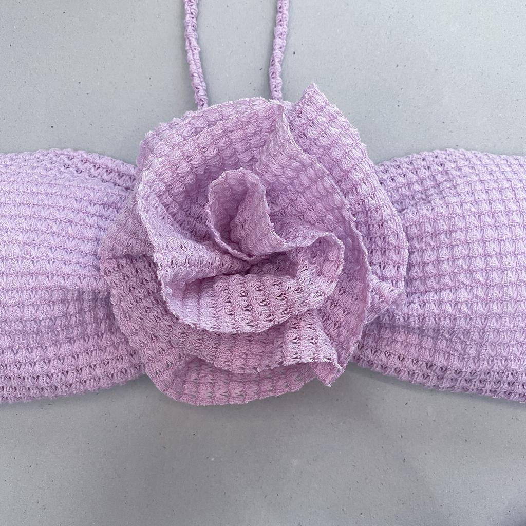 Dreiteiliger Bikini 3D-Blumen-Split-Damenbadeanzug