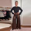 Elegant Shinny Sequin Long Pants Women Fashion High Waist Draped Loose Trousers Spring Autumn Casual Wide Leg Solid Color Party Pant