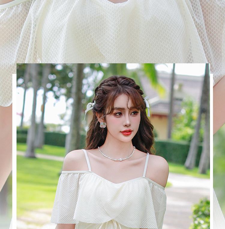 2025 Women's Conservative Solid Color Mori Girl One-Piece Suspender Swimsuit - Gentle Fairy Style for Summer