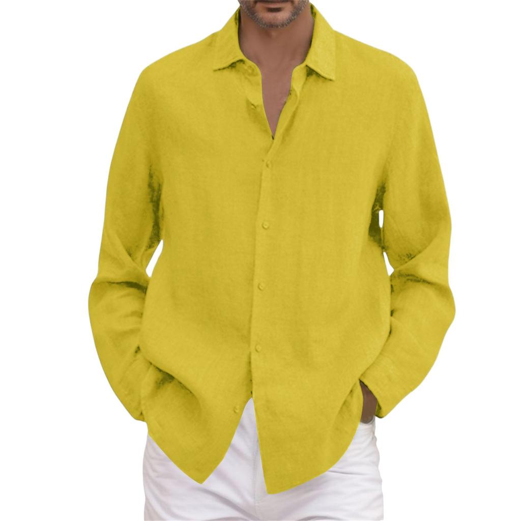 A Man In A Four- Cotton And Linen Long-sleeved, Lapel, Loose Button Cotton And Linen Cardigan Shirt