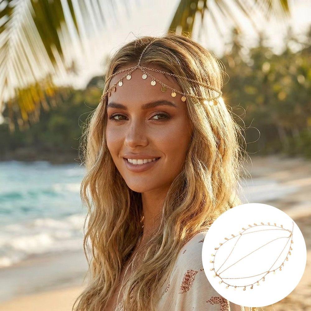 Alloy Forehead Chain Disc Charms Forehead Hair Jewelry Headpiece Jewelry Bridal Hair Accessories