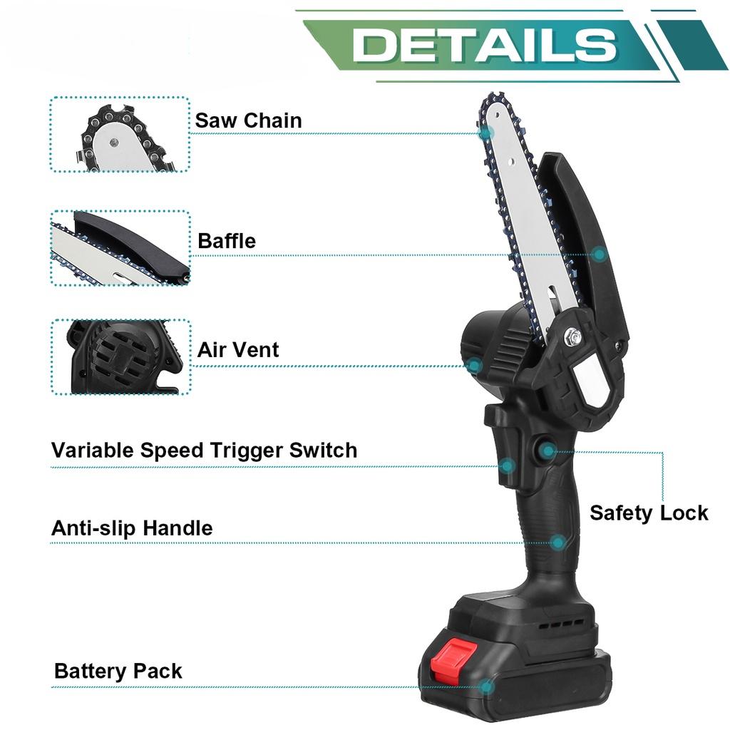 1200W 6 Inch Cordless ChainSaw Pruning Electric Saw Garden Tree Logging Trimming Saw Power Tool Gardening