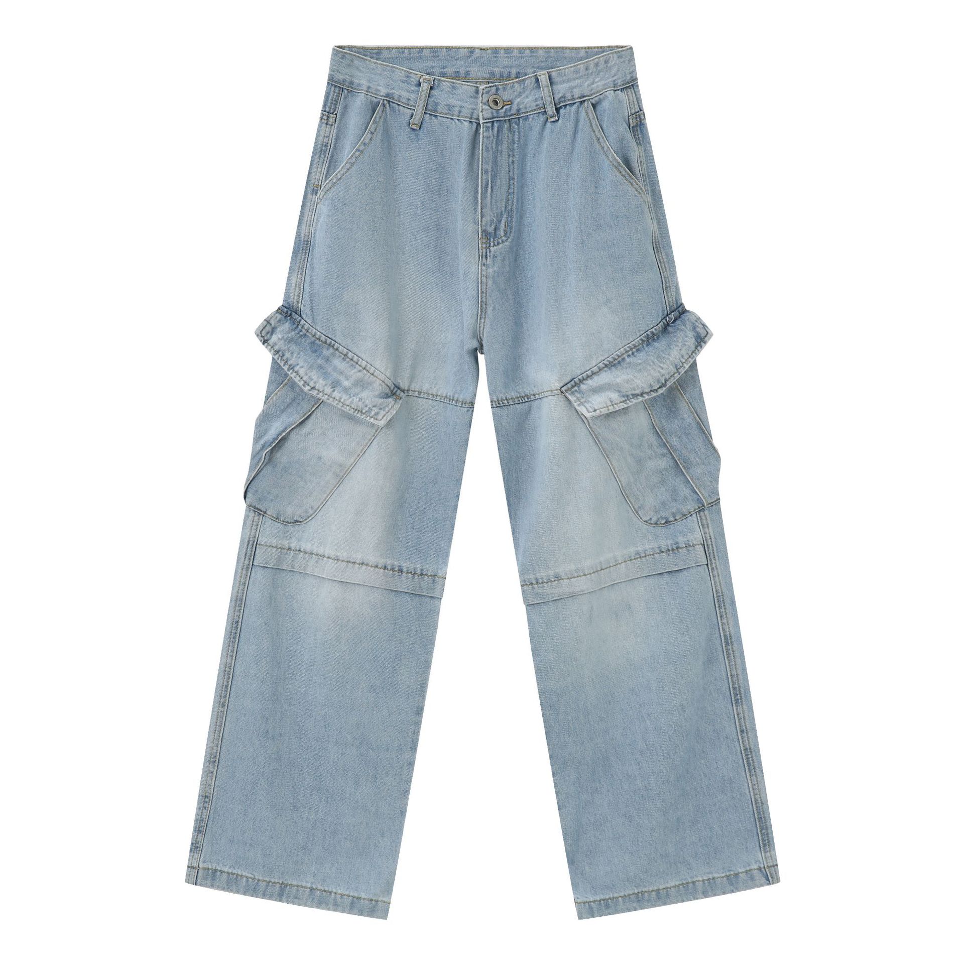 

Long Trousers Vintage Work Jeans Men s High Street Wide-leg Pants Loose Straight Pants Straight Loose Jeans for Men Fashionable and Comfortable Pants XL светло-синий