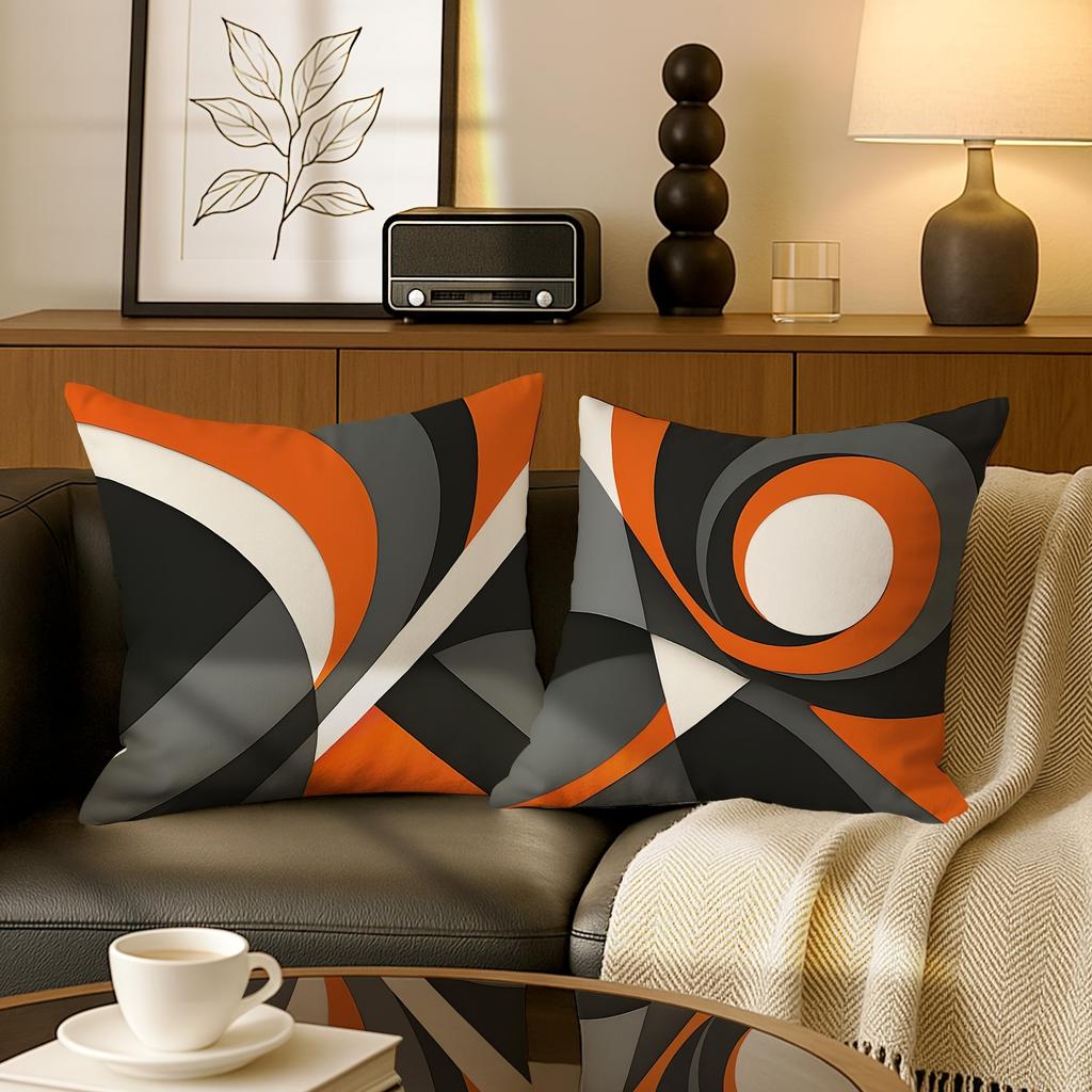4 Piezas Fundas Cojín Mornas Y Abstractas En Tonos Geomtricos Naranja, Teal Y Blanco - Fundas Cojín Corativas C