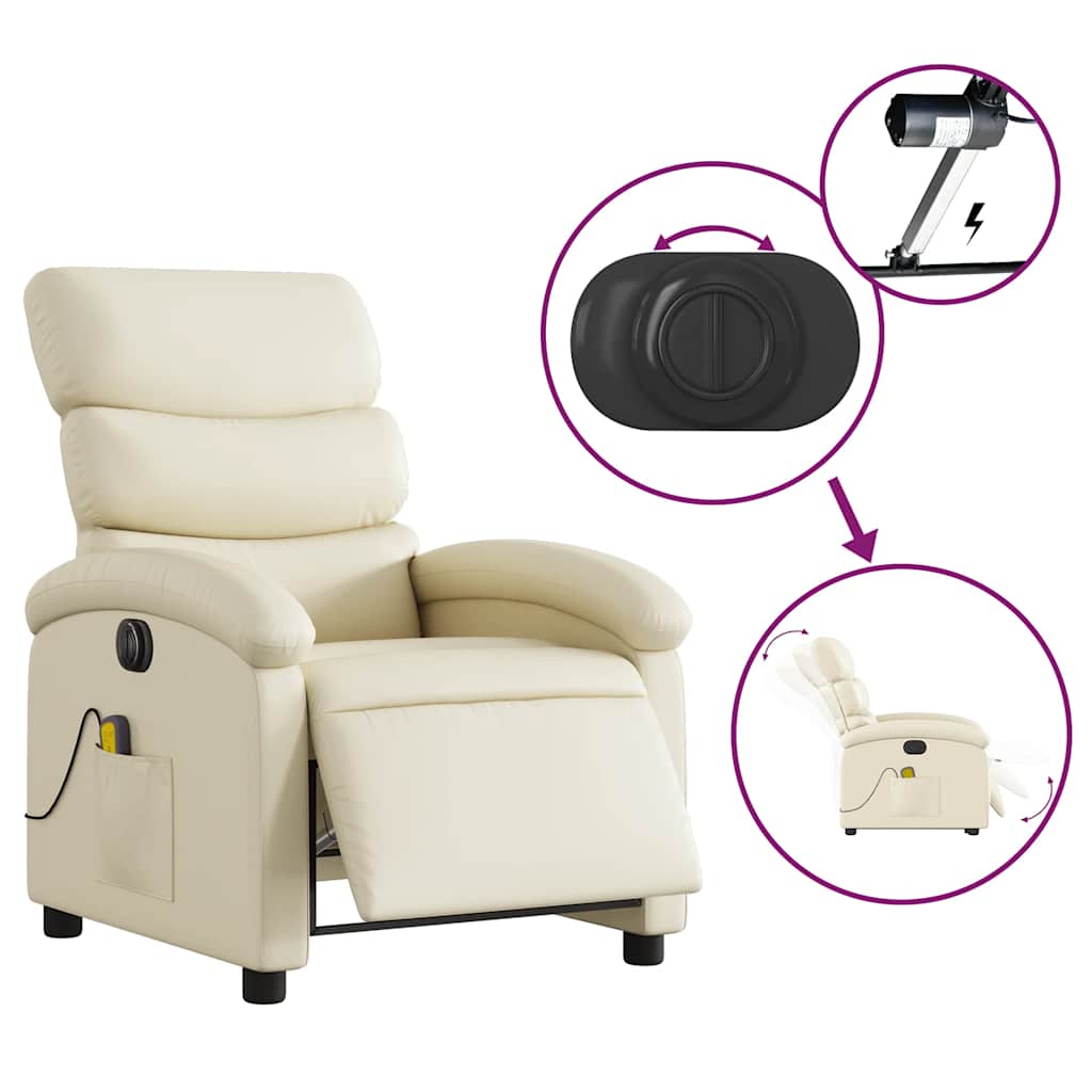 Electric Massage Chair Cream Faux Leather