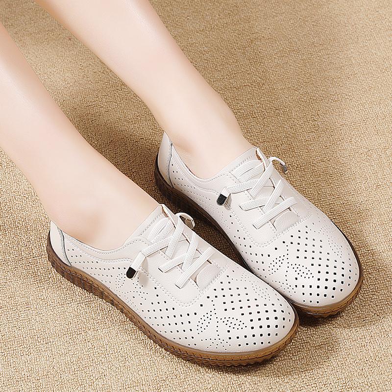 New Spring and Summer Hollow Flat Mother Shoes Women Casual Shoes Simple White Shoes Wear-resistant Women Shoes Sneakers