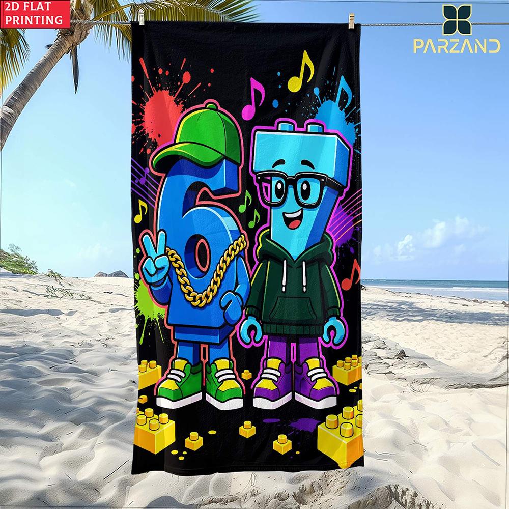 1 Stück Süßes Sechs & Sieben Zeichen Pixel Art Strandtuch, Schnelltrocknend Atmungsaktiv Sandfrei Stranddecke Für Sommerurlaub
