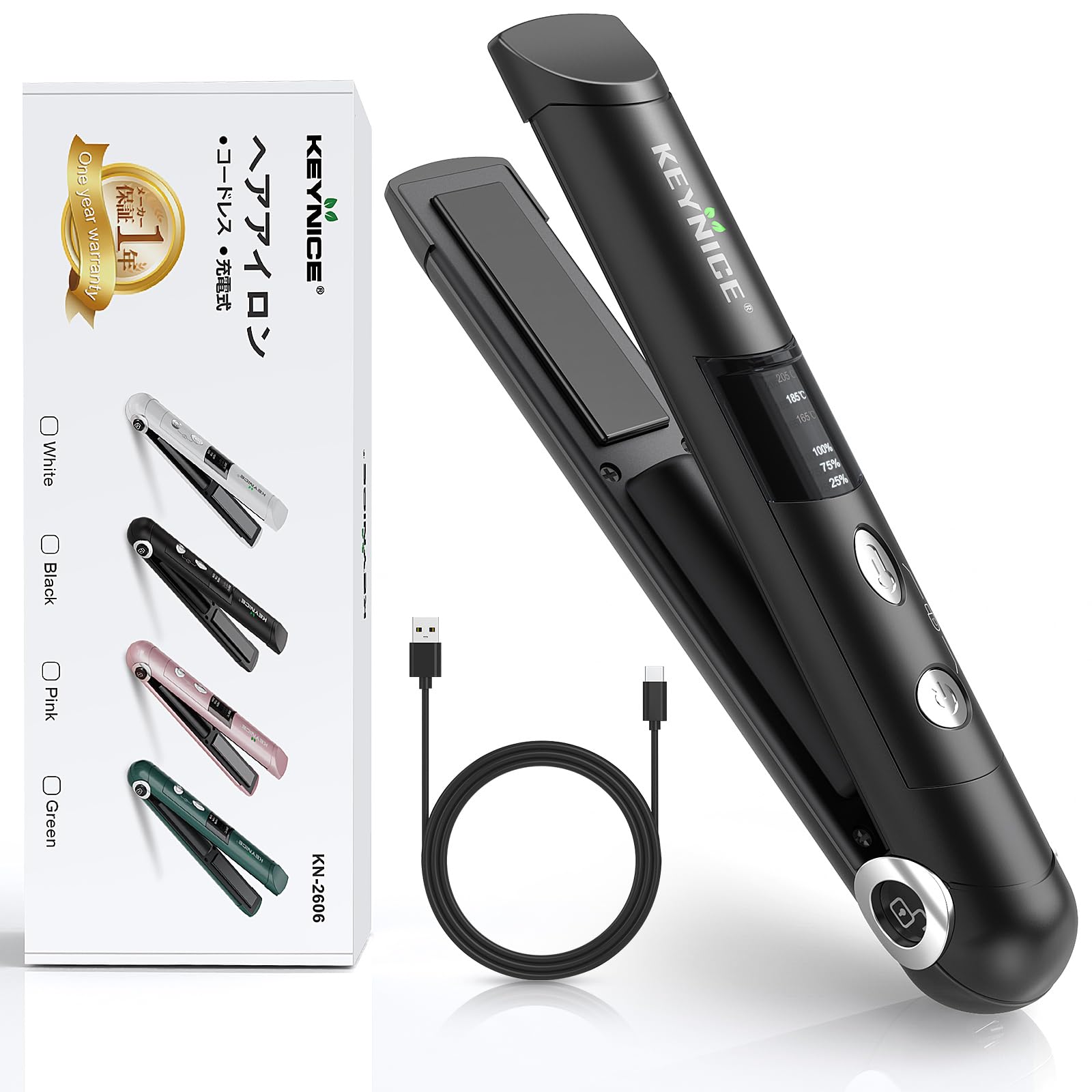

KEYNICE Cordless Hair Straightening USB Rechargeable 3 Temperature Settings LCD with Black Iron, 2-Way & Curling, Mini, Portable, (Type-C), (MAX чорний