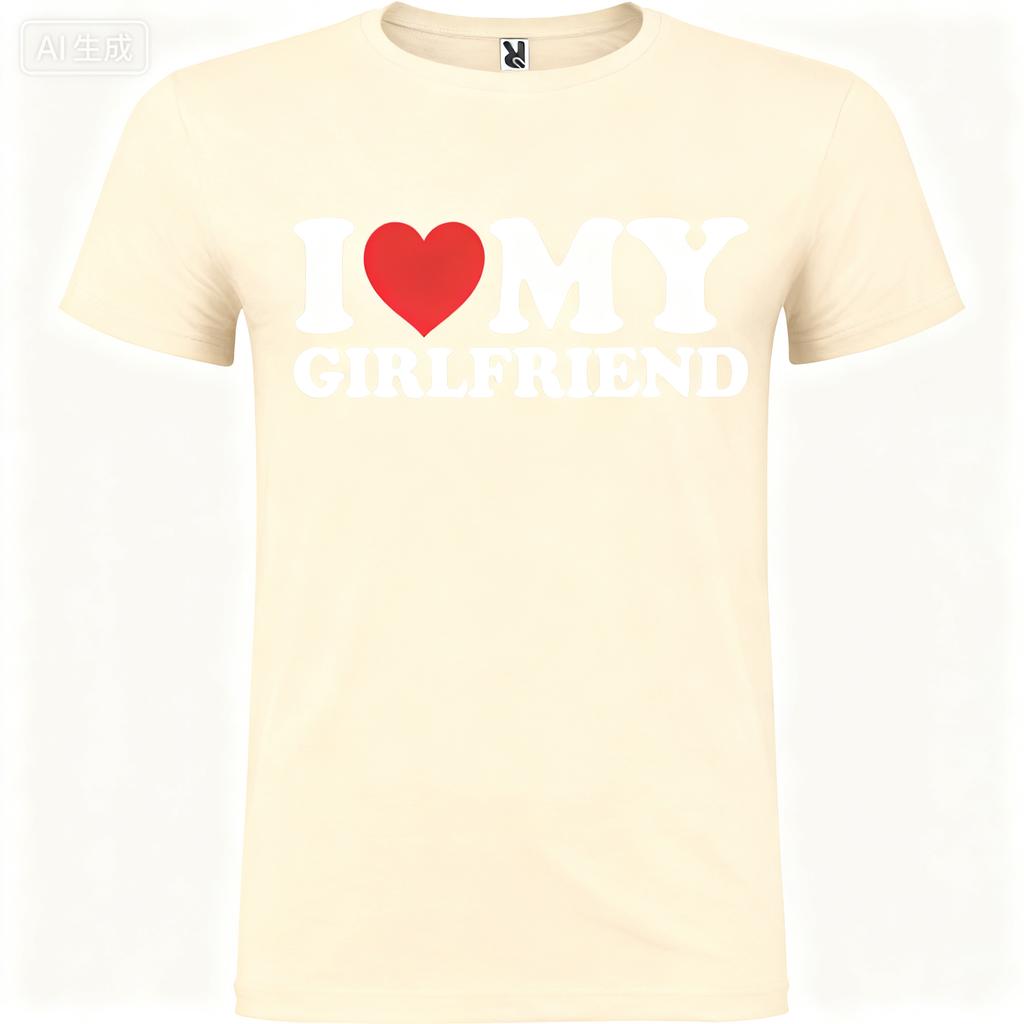 T-shirt Imprimé 100% Coton Été 2025 Je L'aime Ma Petite Amie pour Homme Décontracté Ample Manches Courtes pour Printemps Tops de Sport