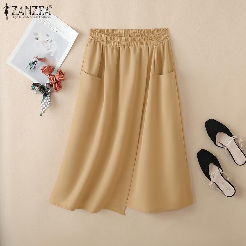 ZANZEA Dámské ležérní letní sukně s elastickým pasem v jednobarevném provedení