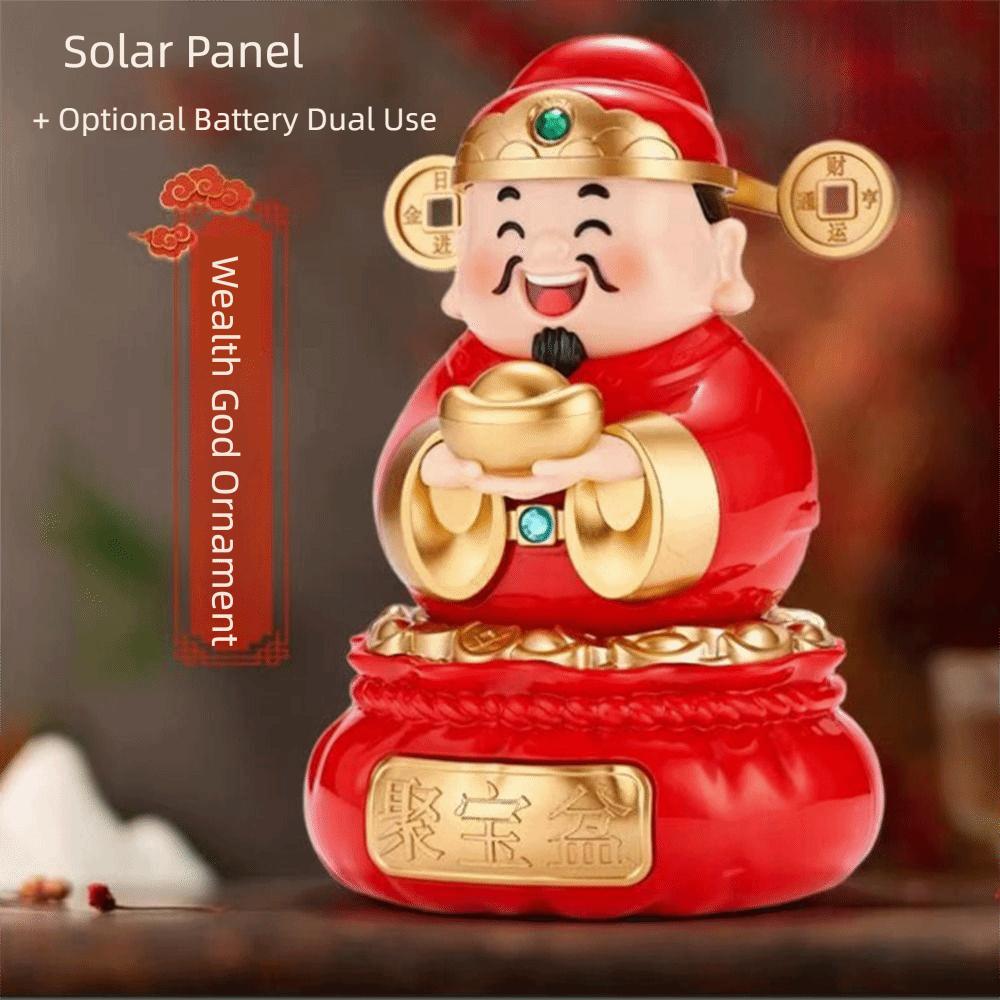 Solar Powered Solar Caishen Sculpture Auto Shaking Car Ornaments Home Decoration