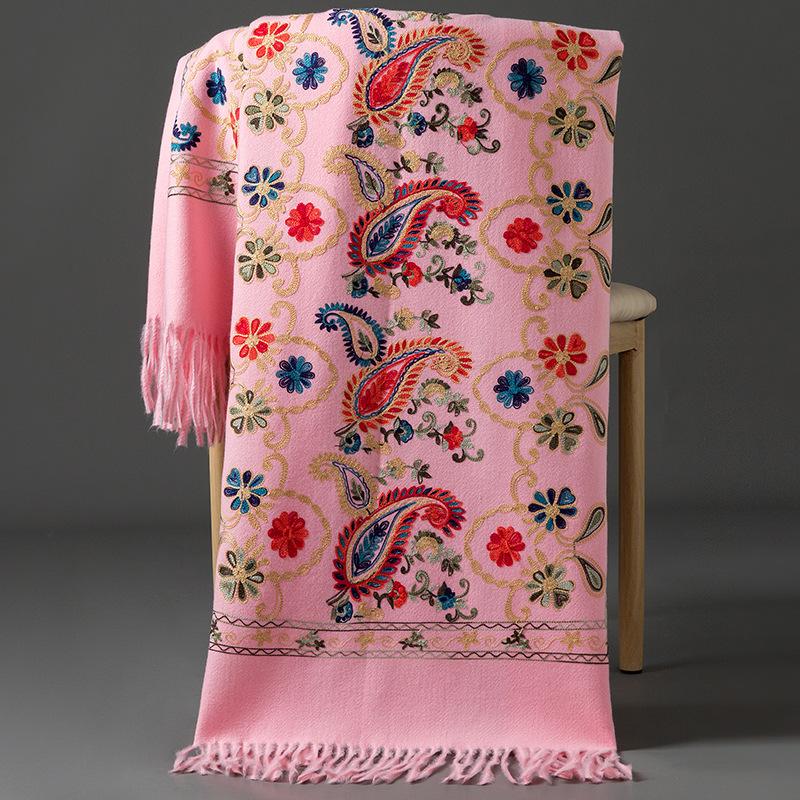 Luxury Women Embroidery Cashmere Scarf Winter Women's Warm Pashmina Shawl Paisley Embroidered Thicken Blanket Scarves Wraps