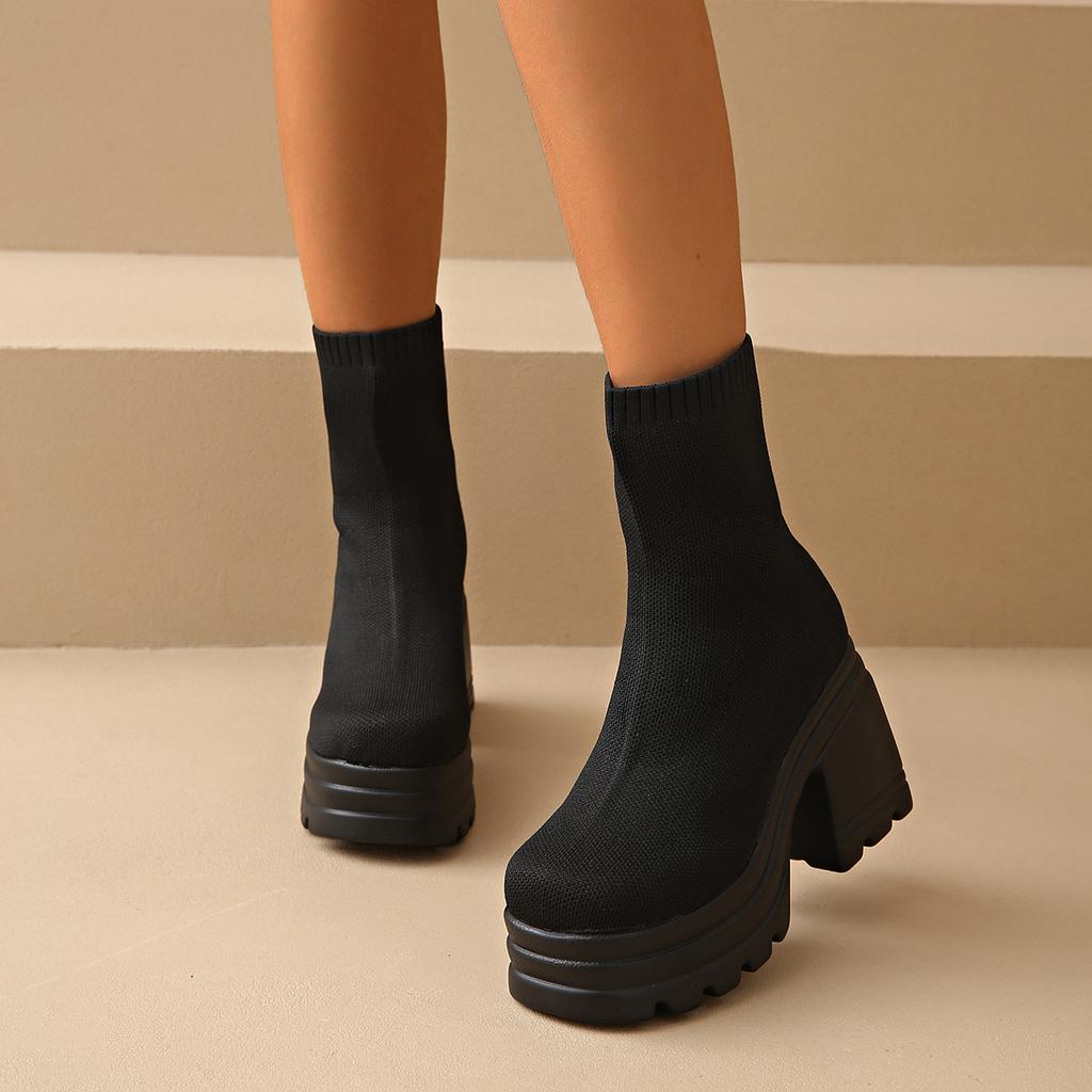 Plus Size Shoes for Women 36-42 Autumn Fashion Women Platform High Heel Non-slip Comfortable Ankle Boots Casual Women Footwear