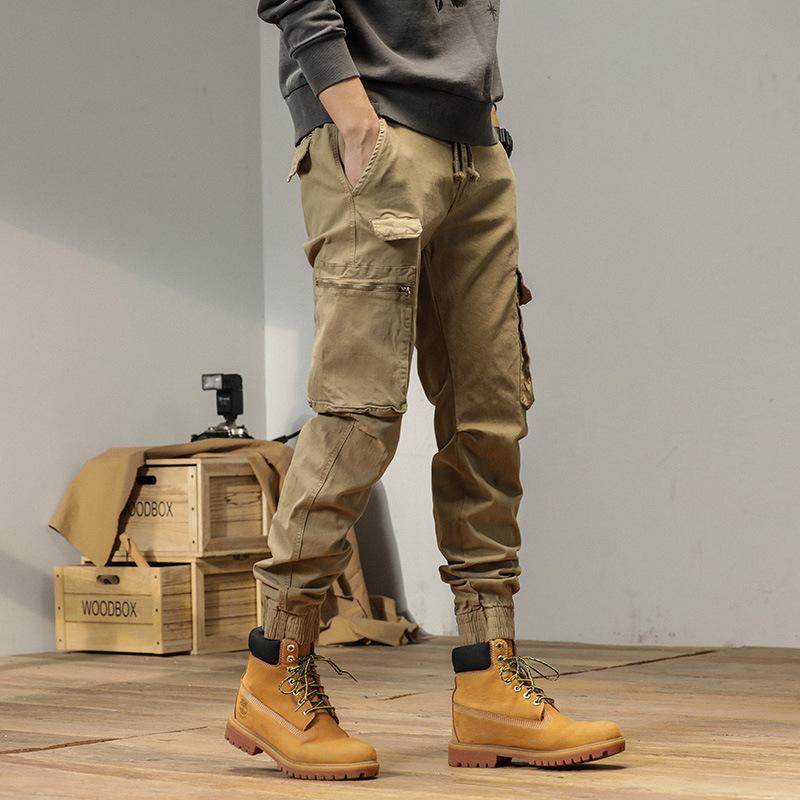 Men's New Retro American Outdoor Sports Leggings Overalls Versatile Elastic and Thin Trousers