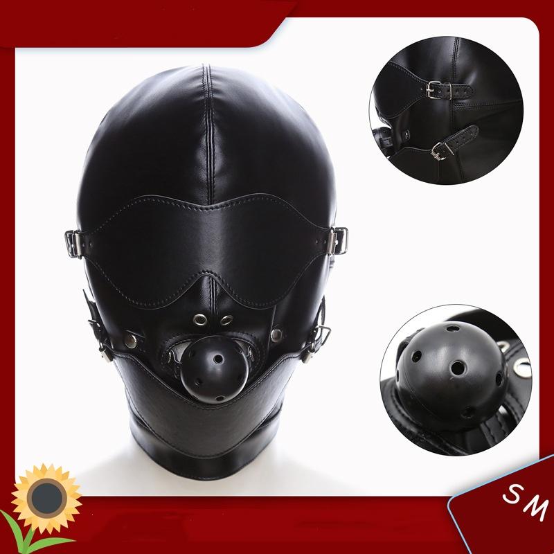 VaHppy Headgear Gag Eye Mask Black PU SM  Bondage Adult Products Couples Games Sex Toys Role Play Detachable Set
