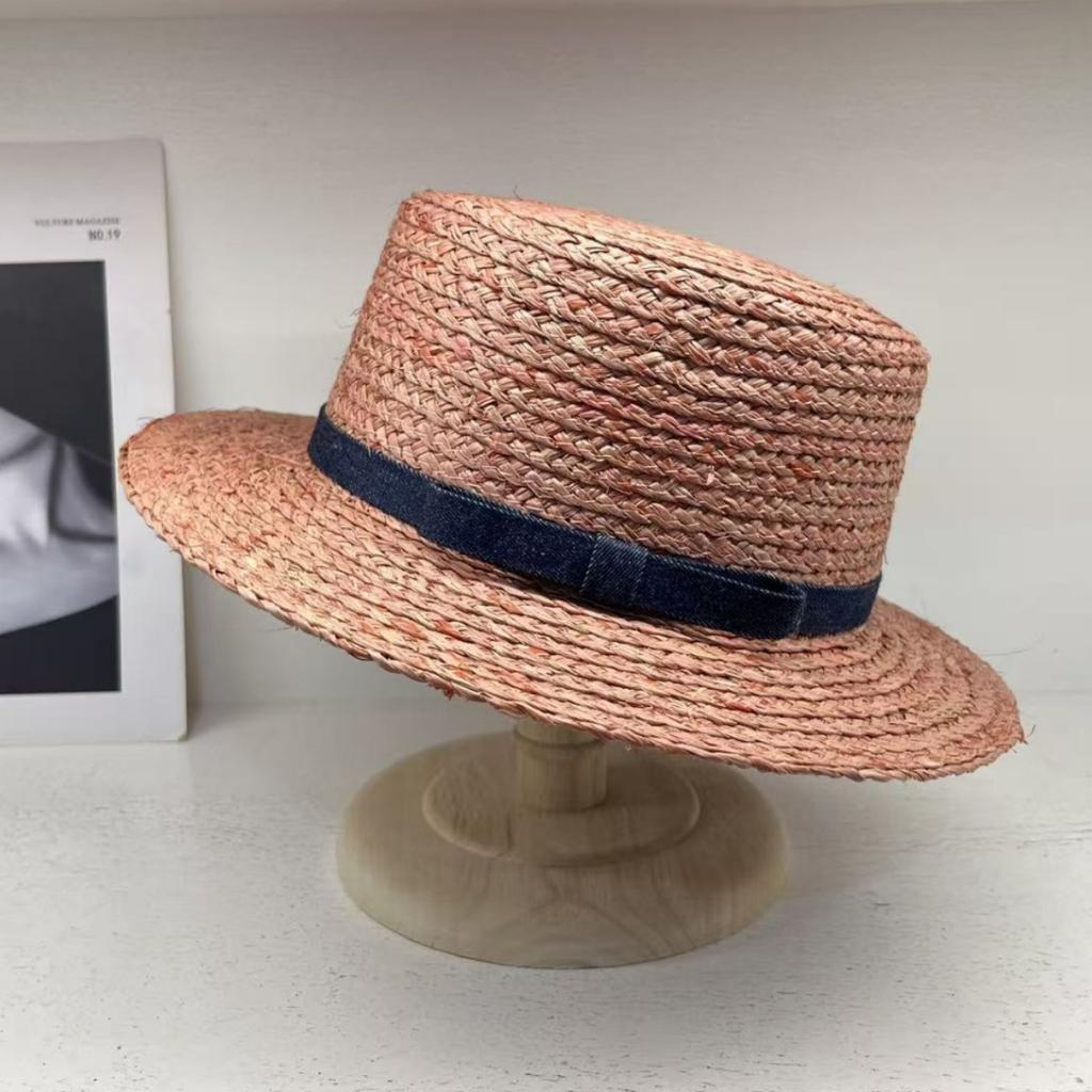 Lafite Hand-woven Flat-top Top Top Hat, Fashionable and Versatile Temperament Model, Men's and Women's Travel Sunscreen Straw Hat