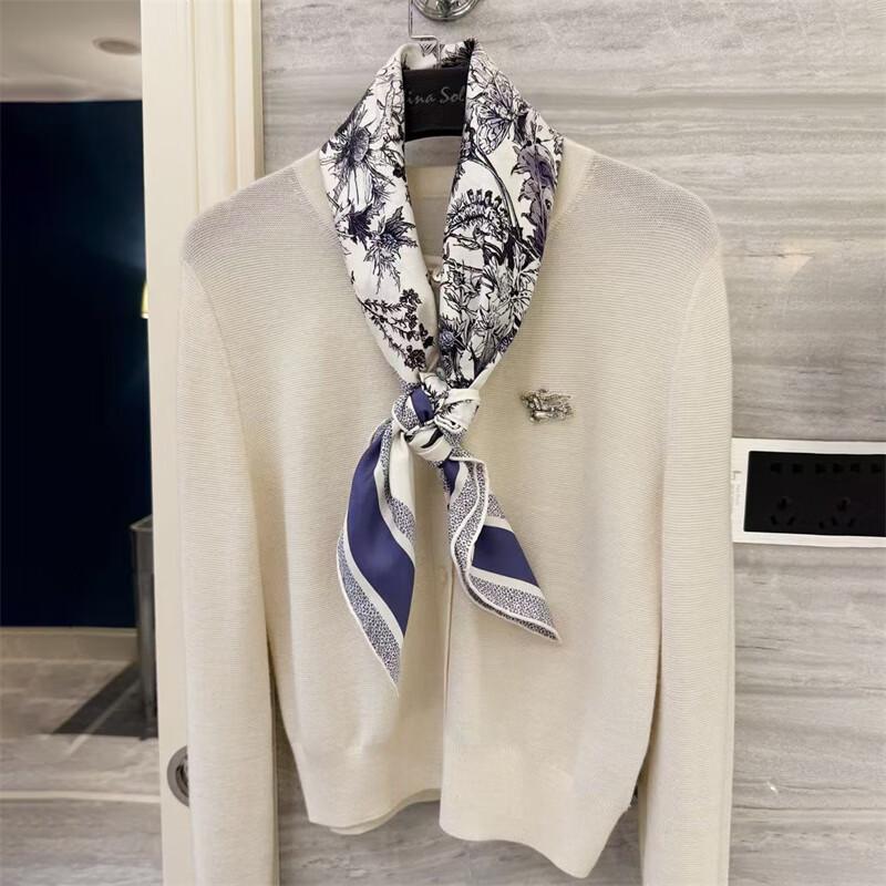 NINA SOLOR Elegant Blue Twill Silk Scarf