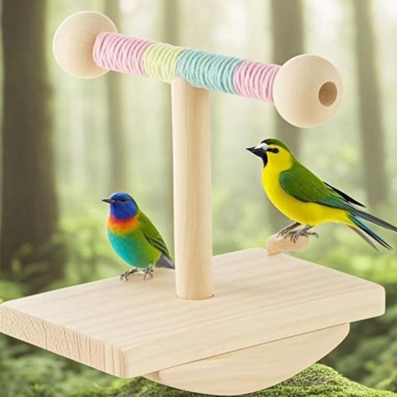 Verstellbarer Papageien-Spielständer aus Holz Vogel-Spielplätze mit schwingender Basis zum Stressabbau und zur Intelligenzentwicklung