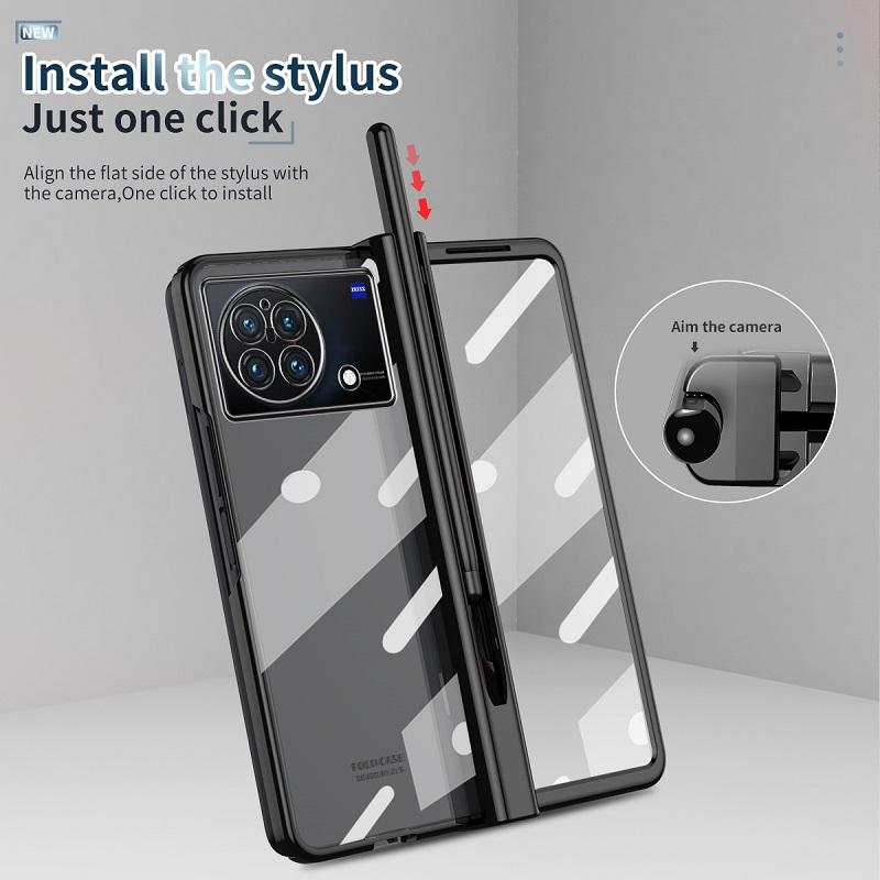 Custodia compatibile con VIVO X Fold 5, con pellicola protettiva per lo schermo della privacy/cavalletto, cover sottile, supporto con anello girevole a 360°, custodia protettiva leggera e antiurto