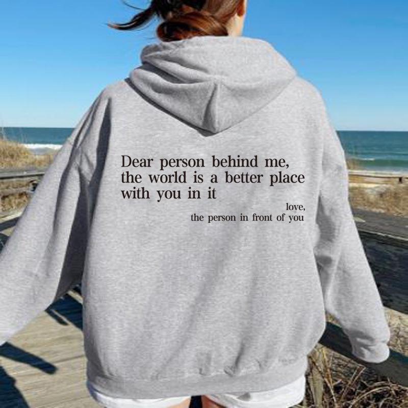 

Women s Solid Color Letter Print Fleece Hoodie with Kangaroo Pocket L