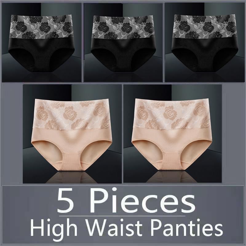 5pcs Women's Panties Pure Cotton Breathable High Waisted Panties Women's Plus Size Underwear