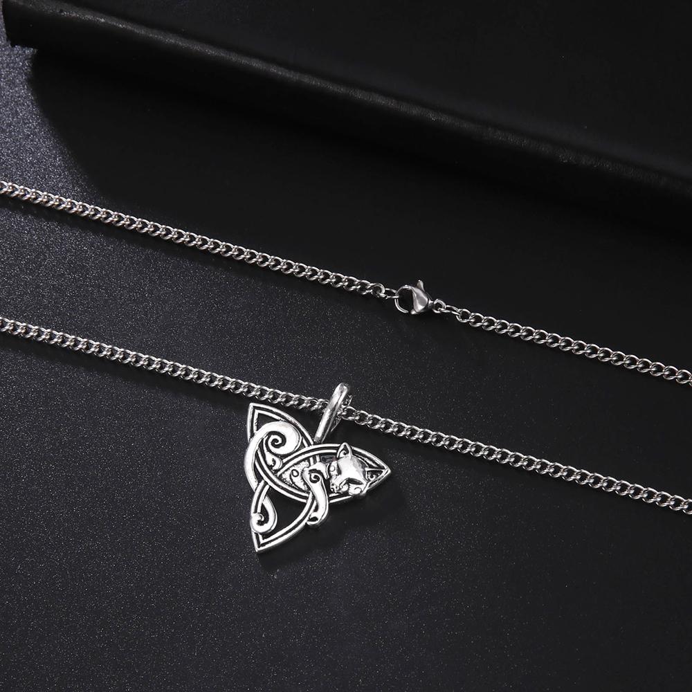 Dawapara Collier Pendentif Renard Triquetra Animal Nœud Celtique Bonne Chance Amulette Irlandaise Collier Nordique Bijoux Religieux