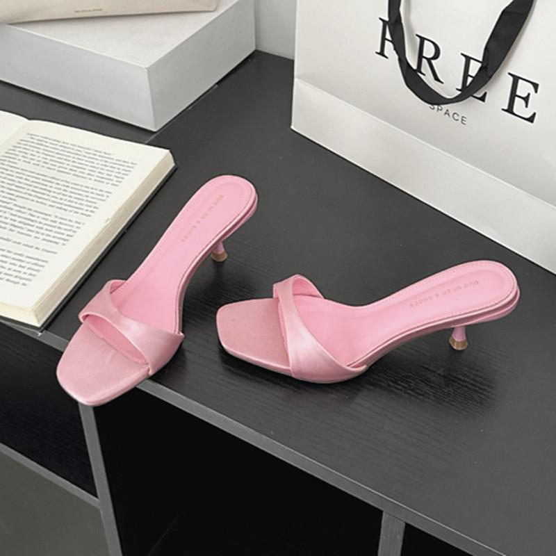 

Fashion Bailamos Summer Women Slipper Fashion Open Toe Slip On Ladies Elegant Slides Med Heel Sandal Shoes Dress Shoes Mujer 39 розовый