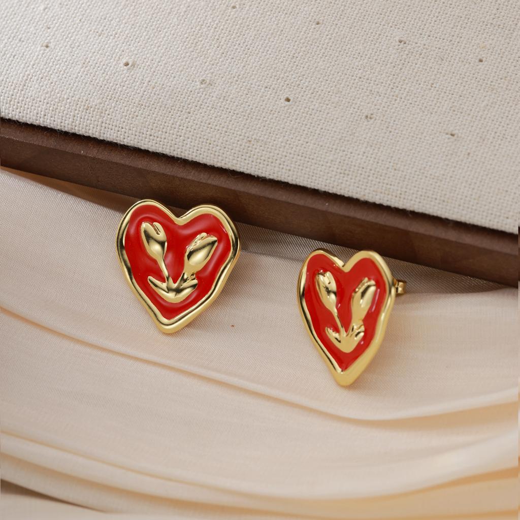 Women’S Earrings Modern Enamel Heart Earrings 18k Gold Plated Earrings Comfortable For Casual Occasions Dressy Occasions