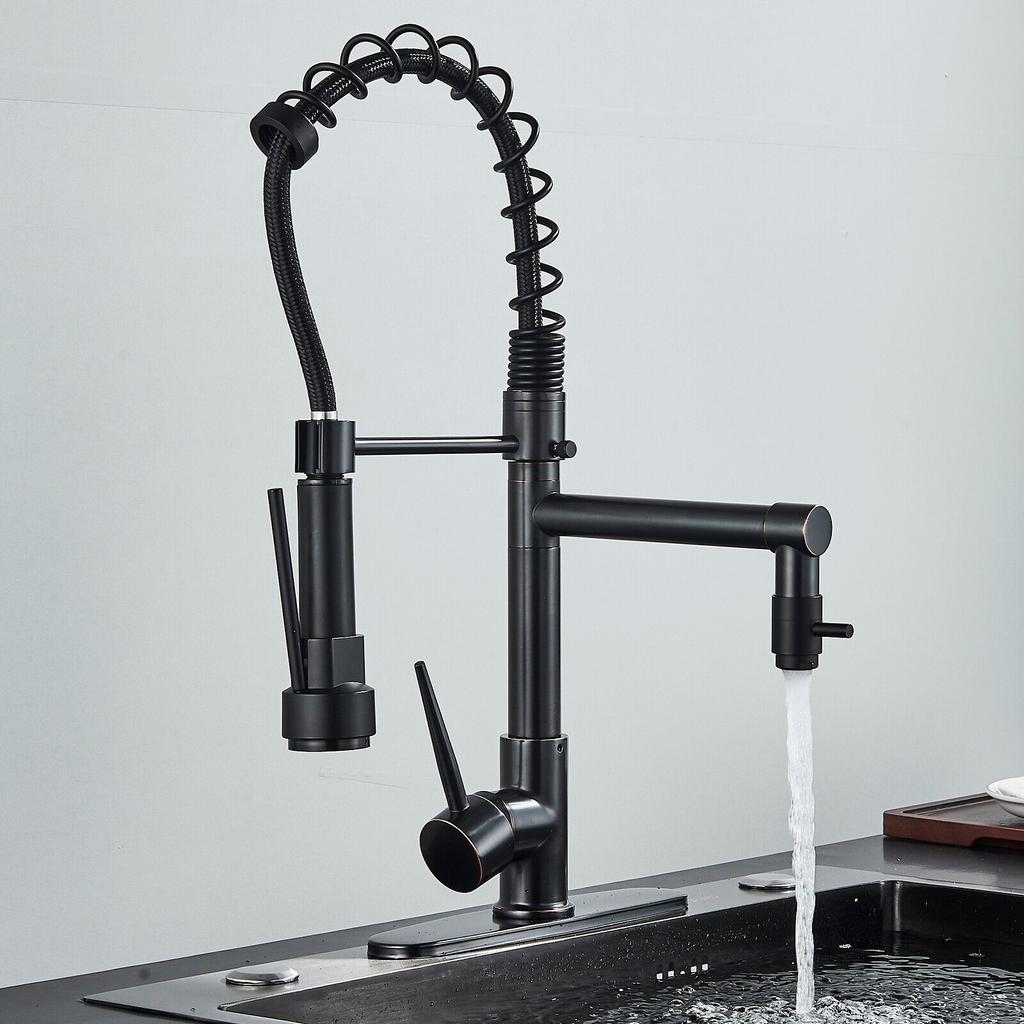 Pull-Down Commercial Kitchen Sink Faucet Mixer Tap With Sprayer Single Handle Single Hole