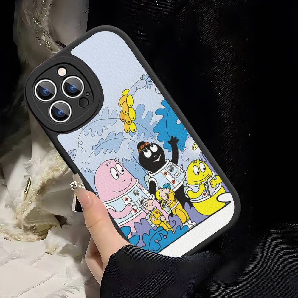 Cartoon Barbapapa Phone Case For IPhone 16 15 14 13 12 11 Pro Max Plus Leather Soft Cover