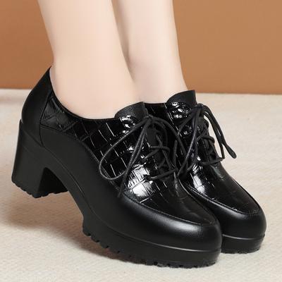 Deep Mouth Soft Leather Shoes Women Oxfords Platform Pumps High Heels Shoes Black Lace Up Ladies Office Work Pumps Shoes