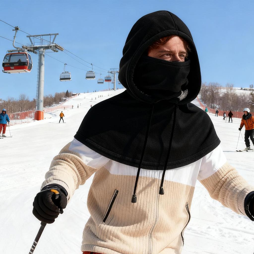 Winter Face Cover Fleece Hat With Drawstring Cold Weather Skiing Hooded Scarf For Women Runners Cyclists Camping Cycling