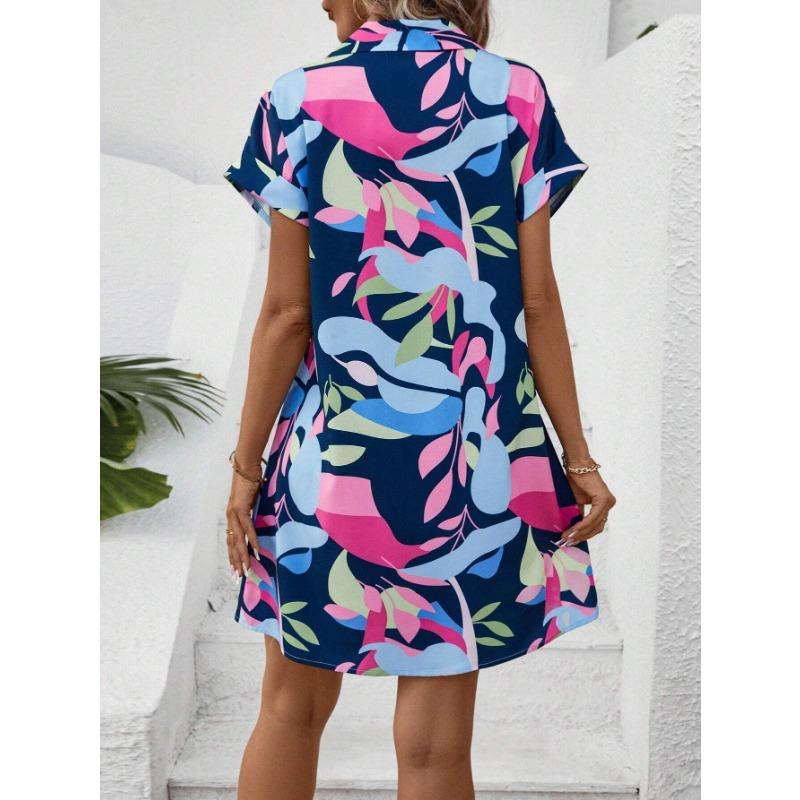 Moda dame vară primăvară imprimeu cu mâneci scurte cu mâneci scurte decolteu POLO Talie lejeră Rochii casual