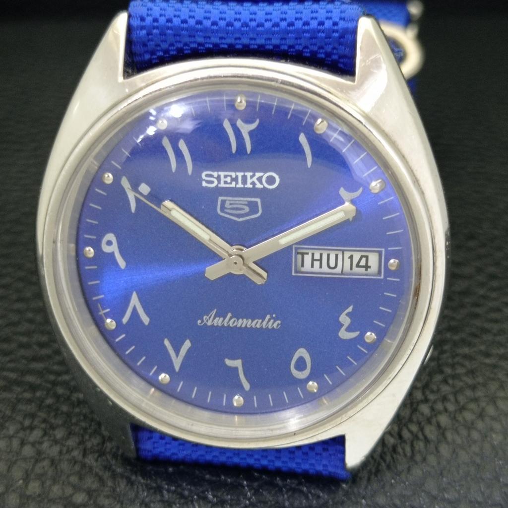 Seiko 5 AUTOMATIC JAPAN MENS 6309A VINTAGE ARABIC BLUE DIAL WATCH A702438-5 R124-a702438