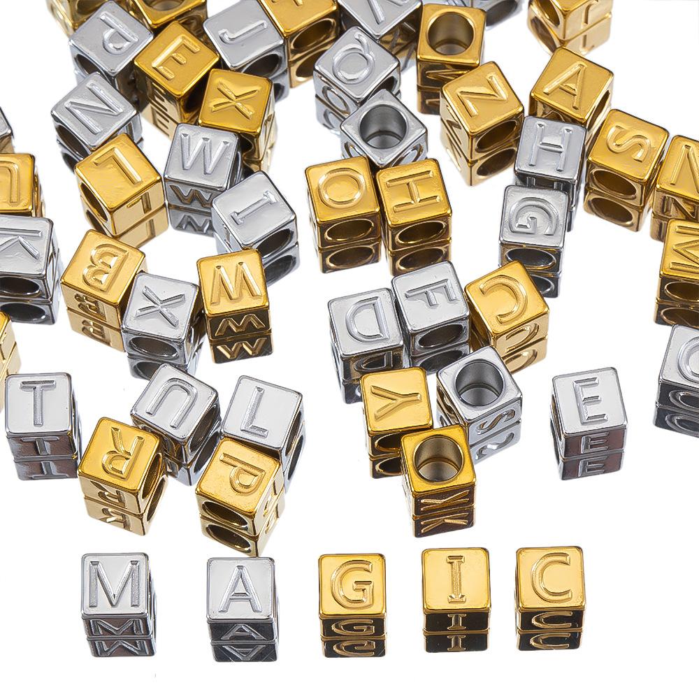 CARLIDANA Stainless Steel Square Charms A-Z Letter Loose Spacer Beads Pendant DIY Bracelet Necklace Jewelry Making Accessories